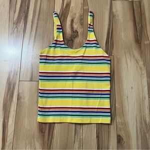 90’s Ralph Lauren Women Sz S Yellow Striped Tank Top Built in Shelf Bra Cotton